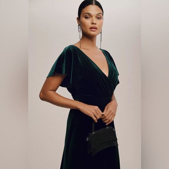 BHLDN x Jenny Yoo Ellis Flutter-Sleeve Open-Back Stretch Velvet Gown/ size 6 - Picture 4 of 10